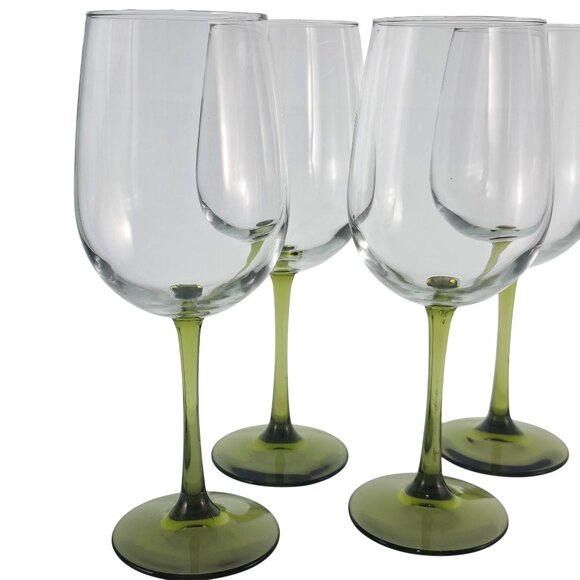 4 Libbey Olive Green Wine Goblet 9" red wine blown glass 17oz stylish romantic - Picture 3 of 7